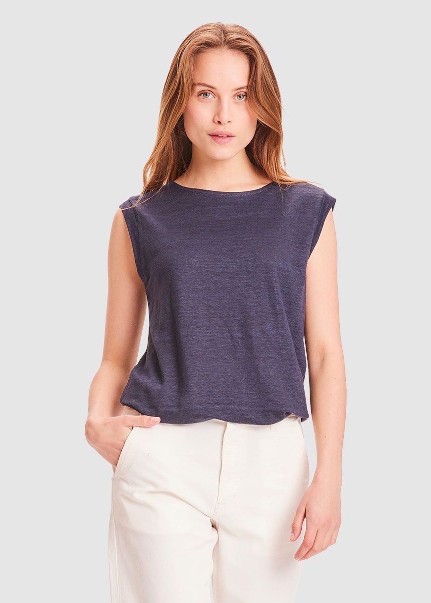 Violet Loose Fold Up Linen Tee