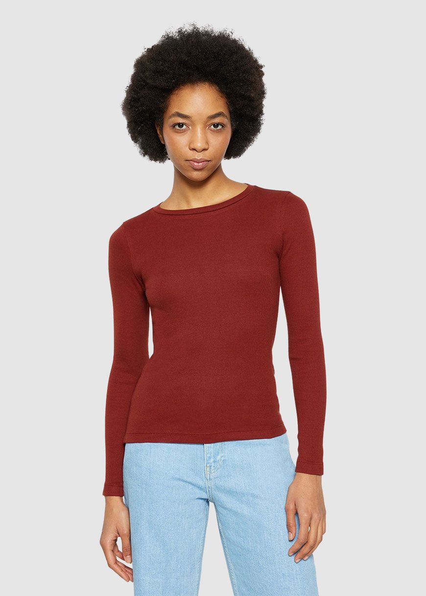 Rib Scoop Neck Long Sleeved