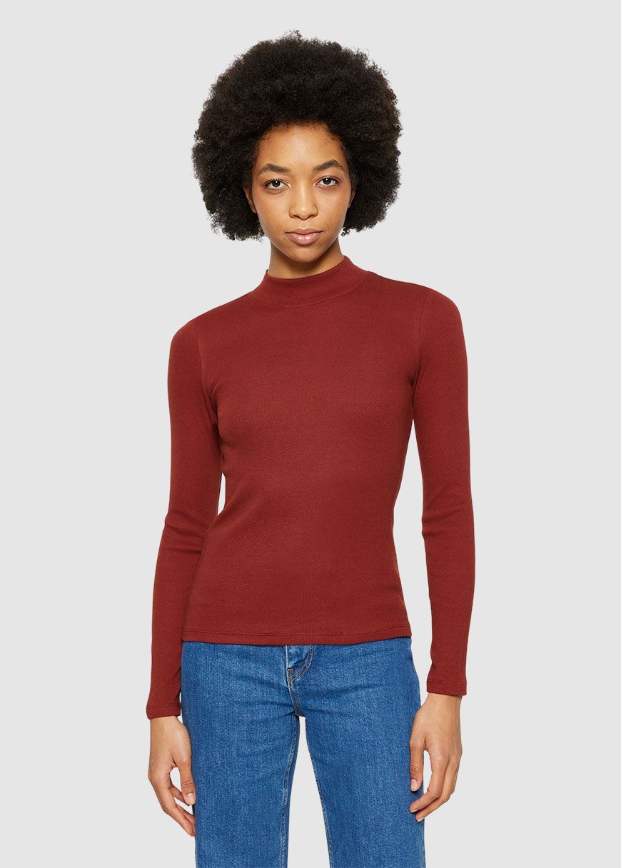 Rib High Neck Long Sleeved