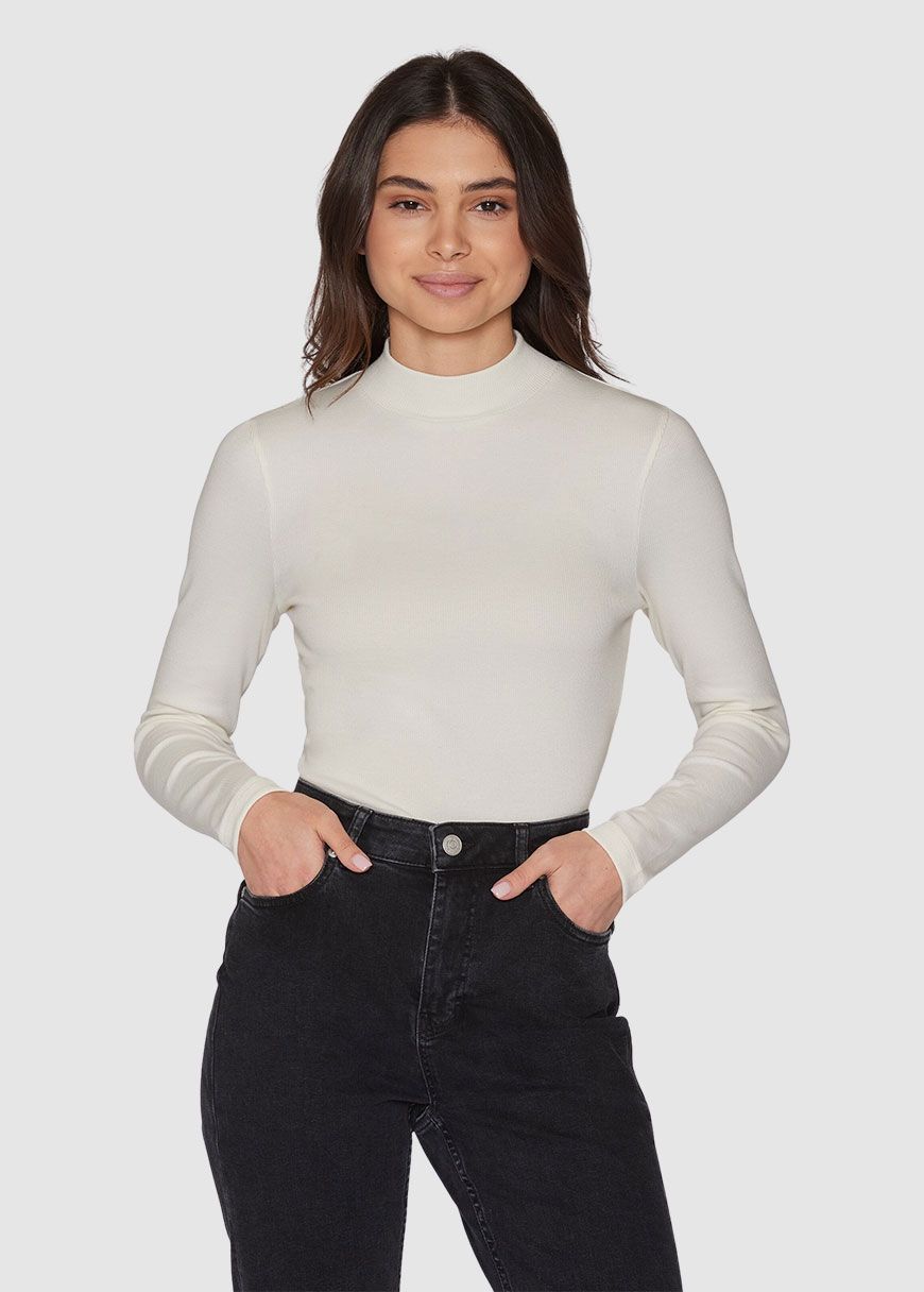 Rib High Neck Long Sleeved