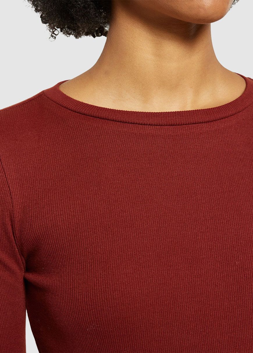 Rib Scoop Neck Long Sleeved