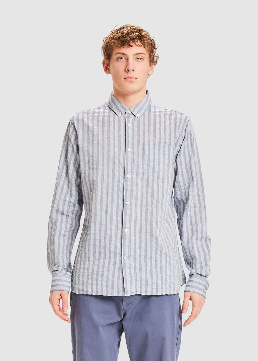 Knowledge Cotton Apparel Elder Regular Fit Vertical Striped Shirt