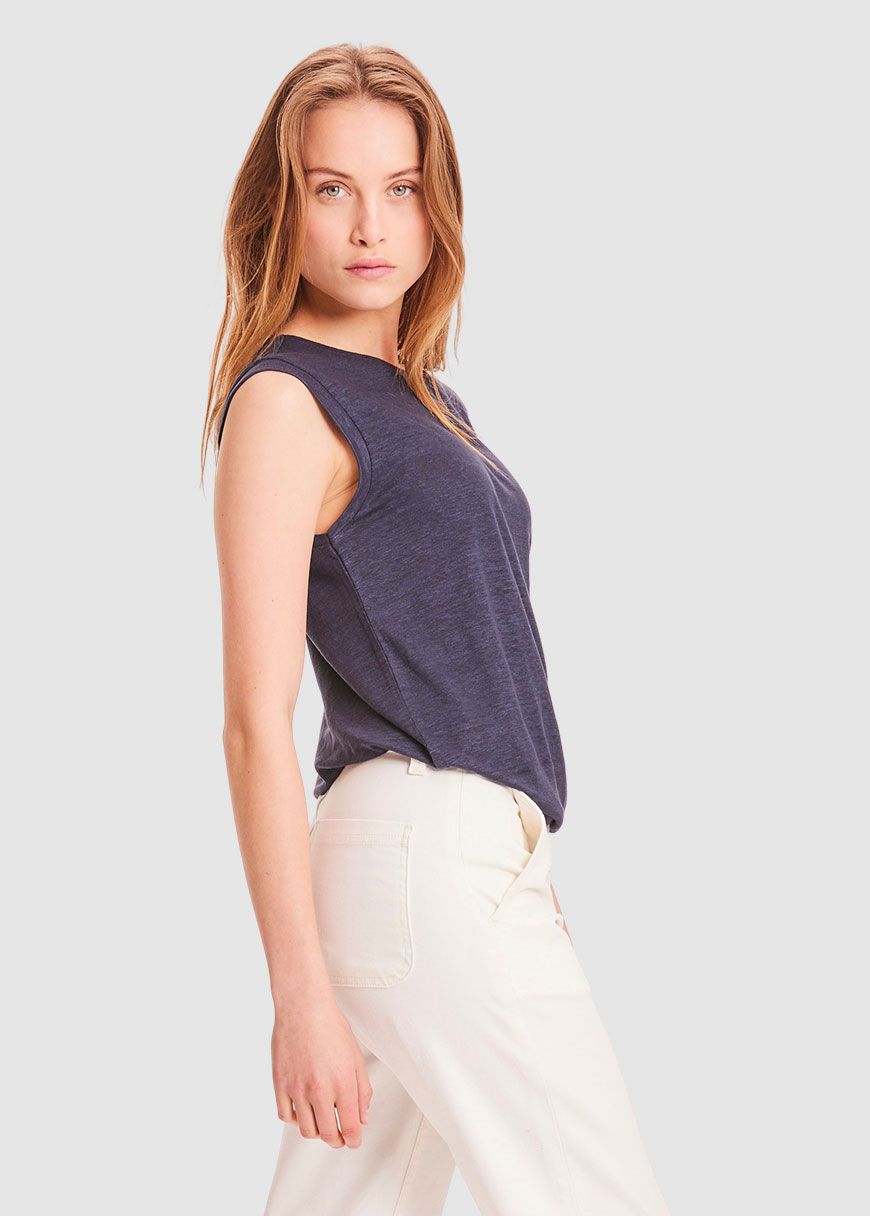 Violet Loose Fold Up Linen Tee