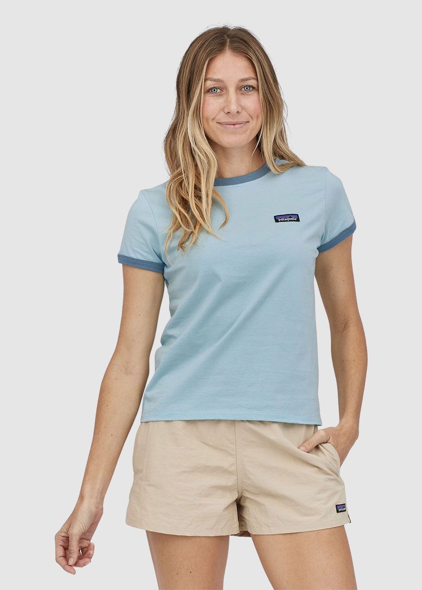 Patagonia Women's P-6 Label Organic Ringer T-Shirt Blue XS
