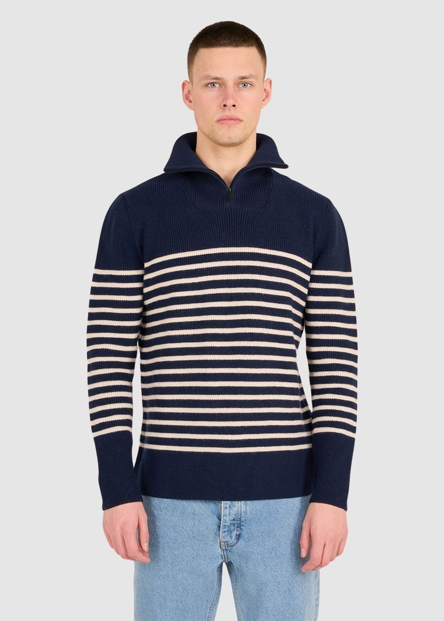 1/2 Neck Zip Merino Wool Rib Knit