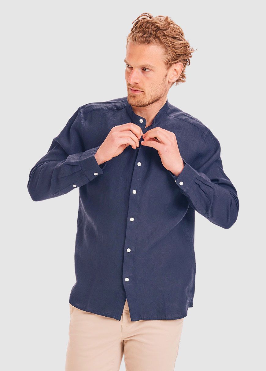 linen stand collar shirt