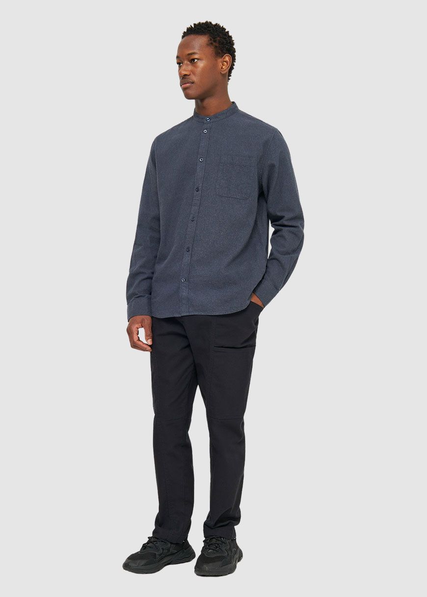 Regular Fit Melangé Flannel Stand Collar Shirt