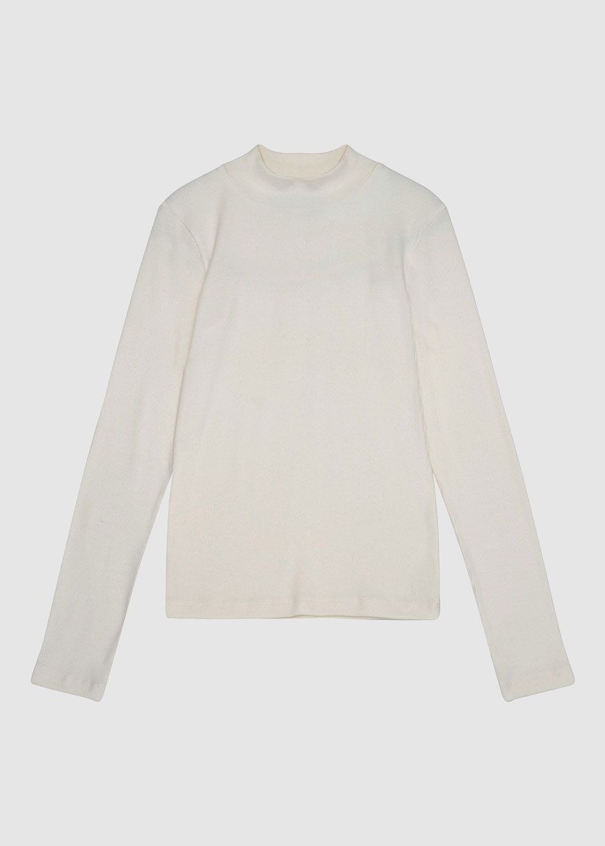 Rib High Neck Long Sleeved