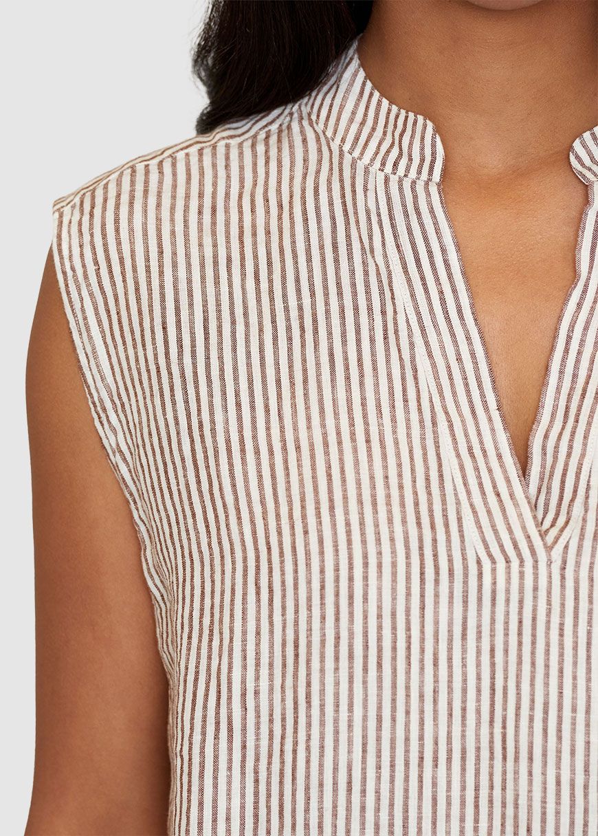 Sleeveless Linen Stripe Top