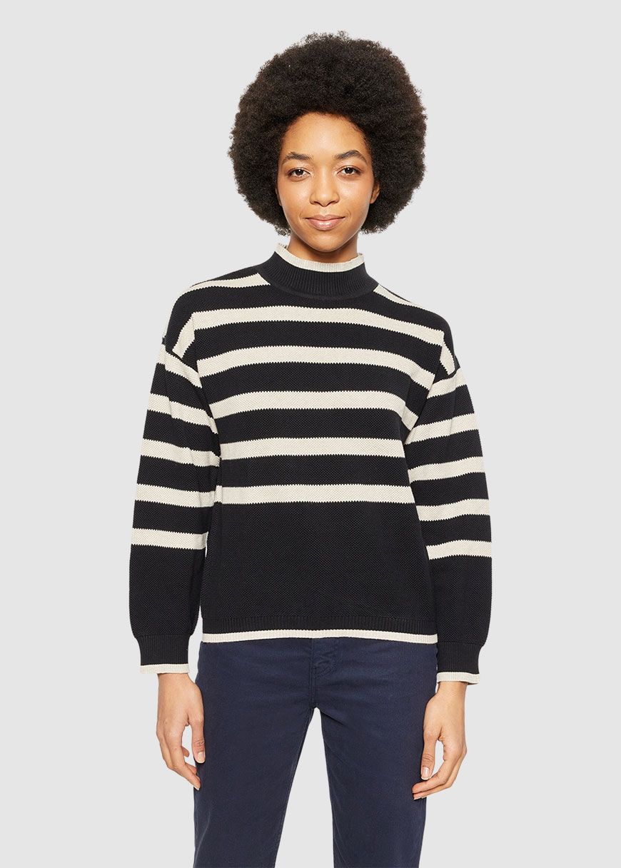 Cotton Micro Bubble Stripe Crew Neck