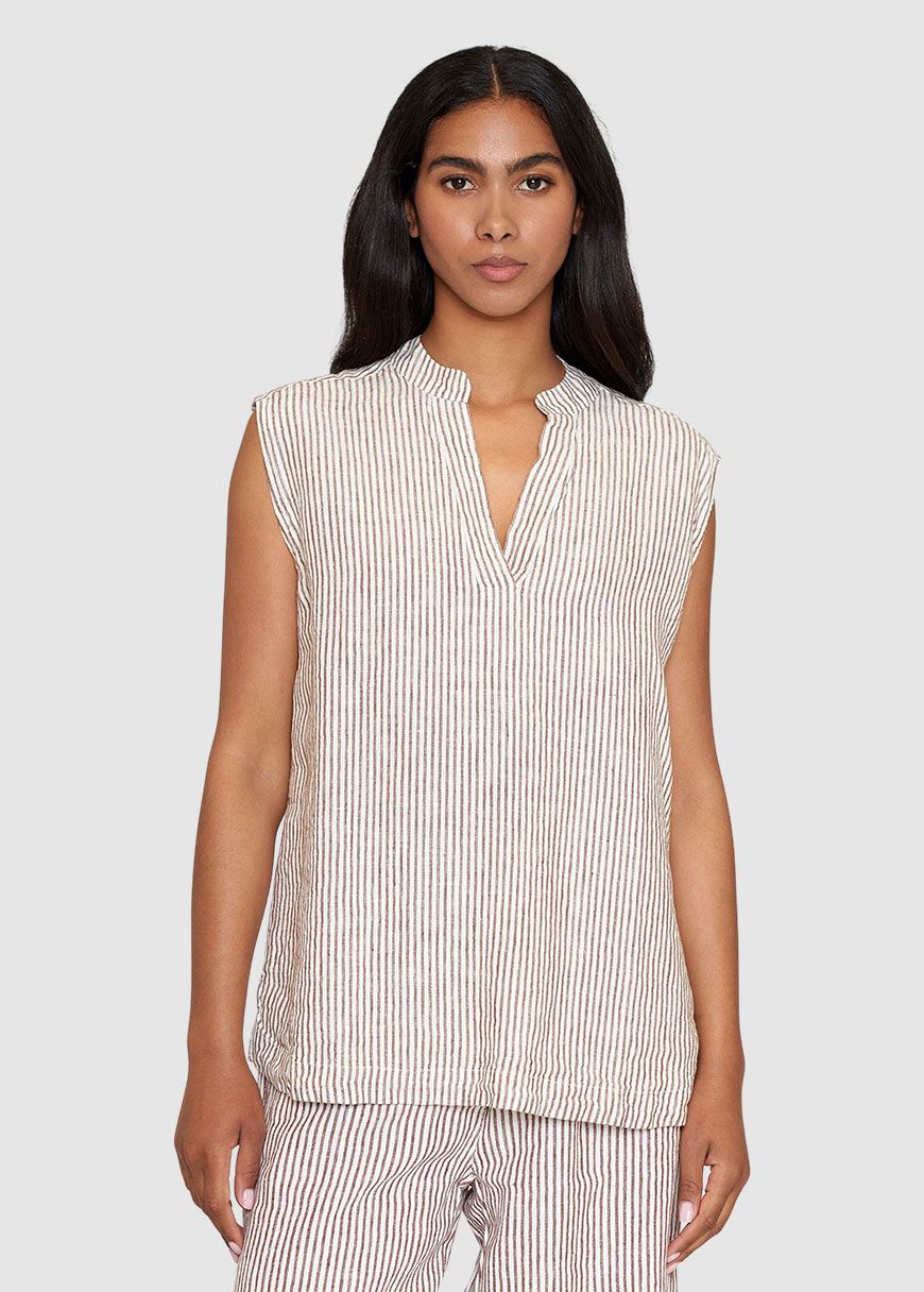 Sleeveless Linen Stripe Top