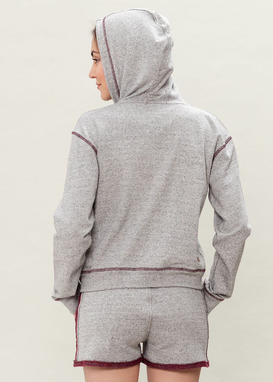 Women`s Zipped Hoodie Grey Burgundy