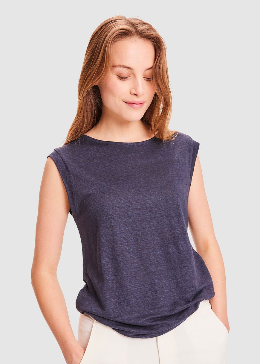 Violet Loose Fold Up Linen Tee